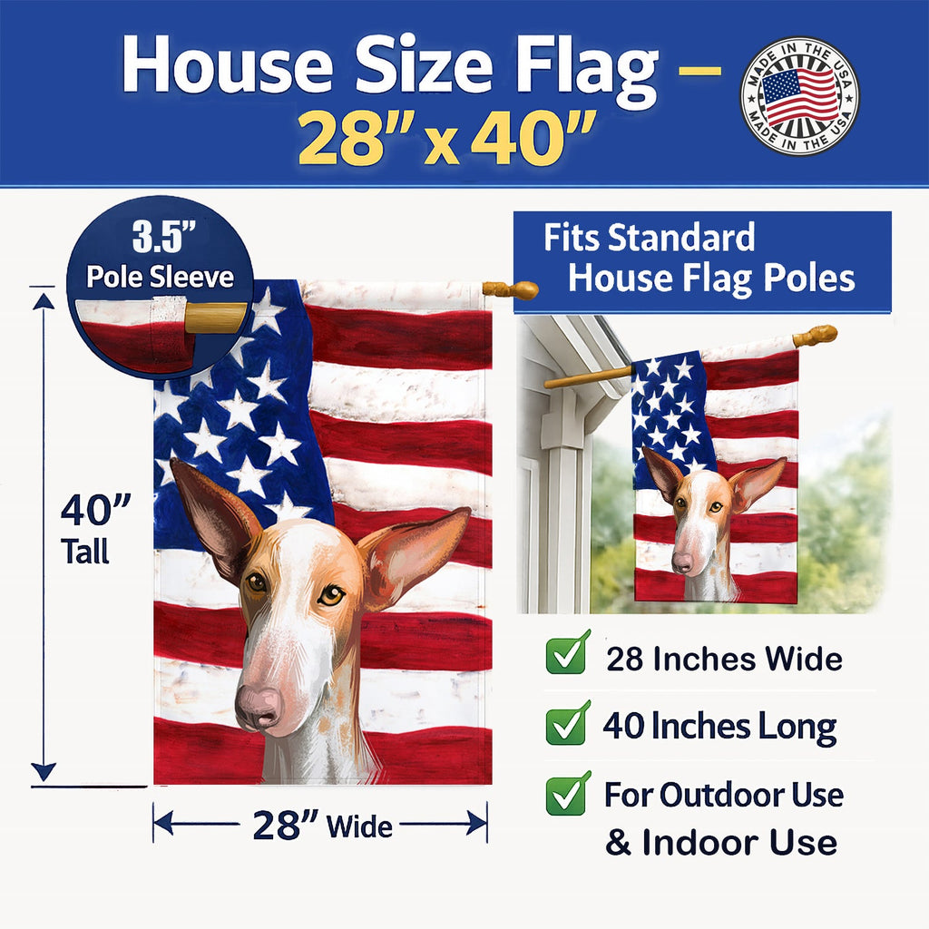 Podenco Canario Dog American Flag House Flag 28x40 Porch Sleeve Pole Decorative Outside Yard Banner Artwork Wall Hanging, Polyester