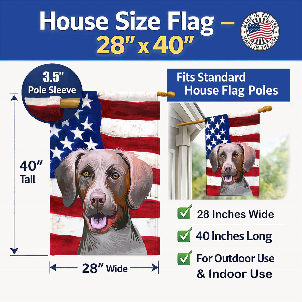 Pointer Dog American Flag House Flag 28x40 Porch Sleeve Pole Decorative Outside Yard Banner Artwork Wall Hanging, Polyester