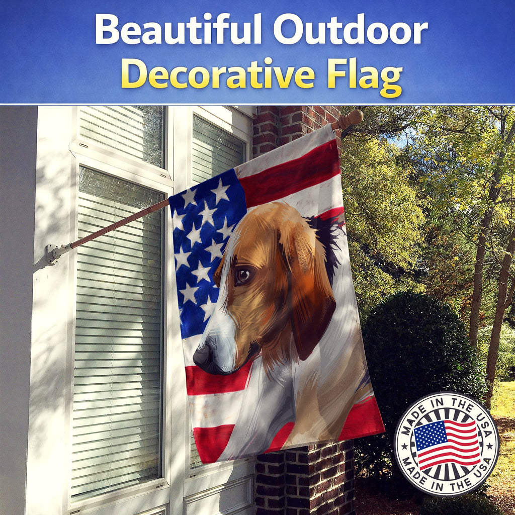 Poitevin Dog American Flag House Flag 28x40 Porch Sleeve Pole Decorative Outside Yard Banner Artwork Wall Hanging, Polyester