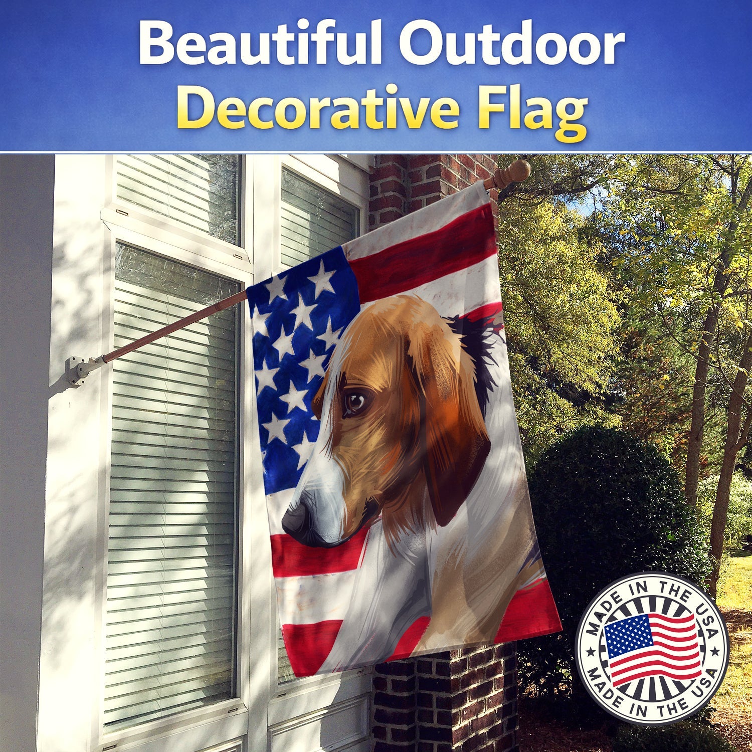 Poitevin Dog American Flag House Flag 28x40 Porch Sleeve Pole Decorative Outside Yard Banner Artwork Wall Hanging, Polyester