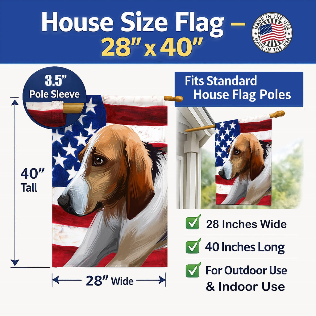 Poitevin Dog American Flag House Flag 28x40 Porch Sleeve Pole Decorative Outside Yard Banner Artwork Wall Hanging, Polyester