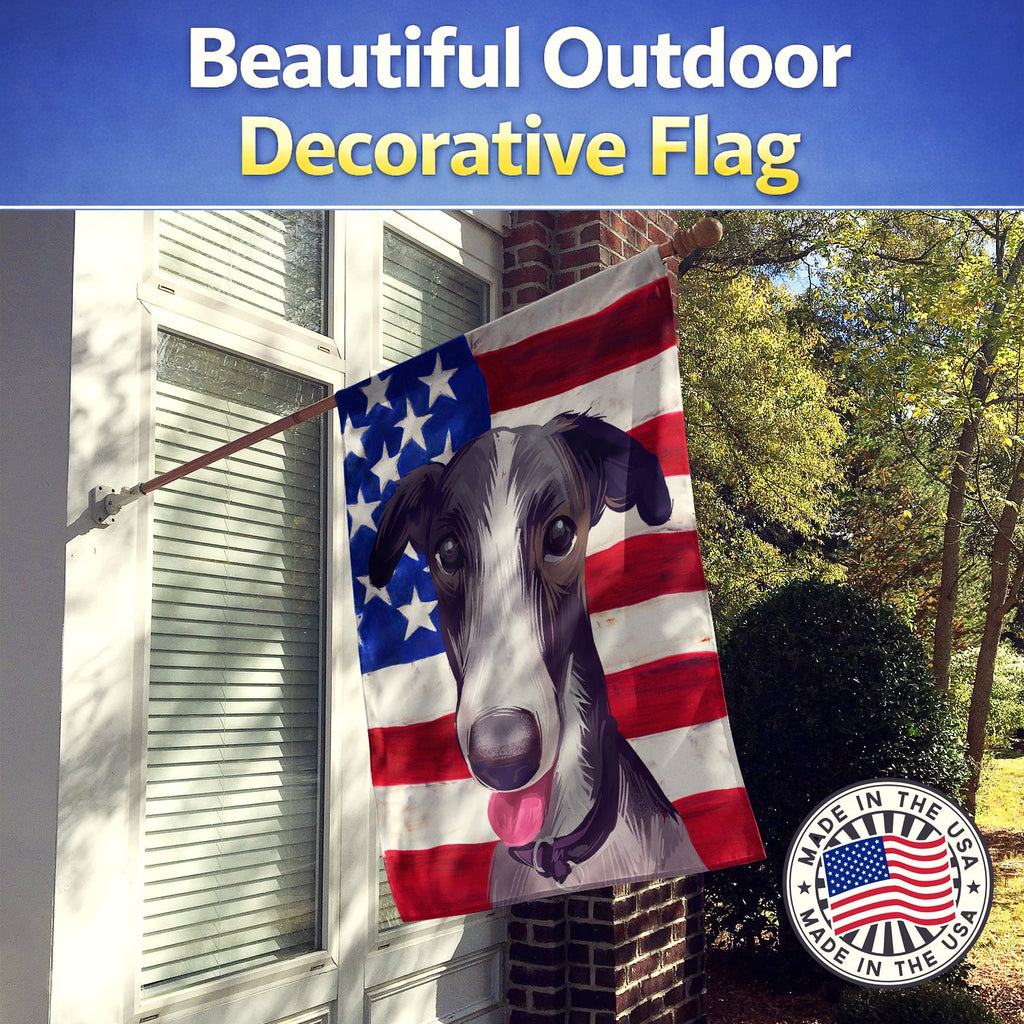 Polish Greyhound Dog American Flag House Flag 28x40 Porch Sleeve Pole Decorative Outside Yard Banner Artwork Wall Hanging, Polyester