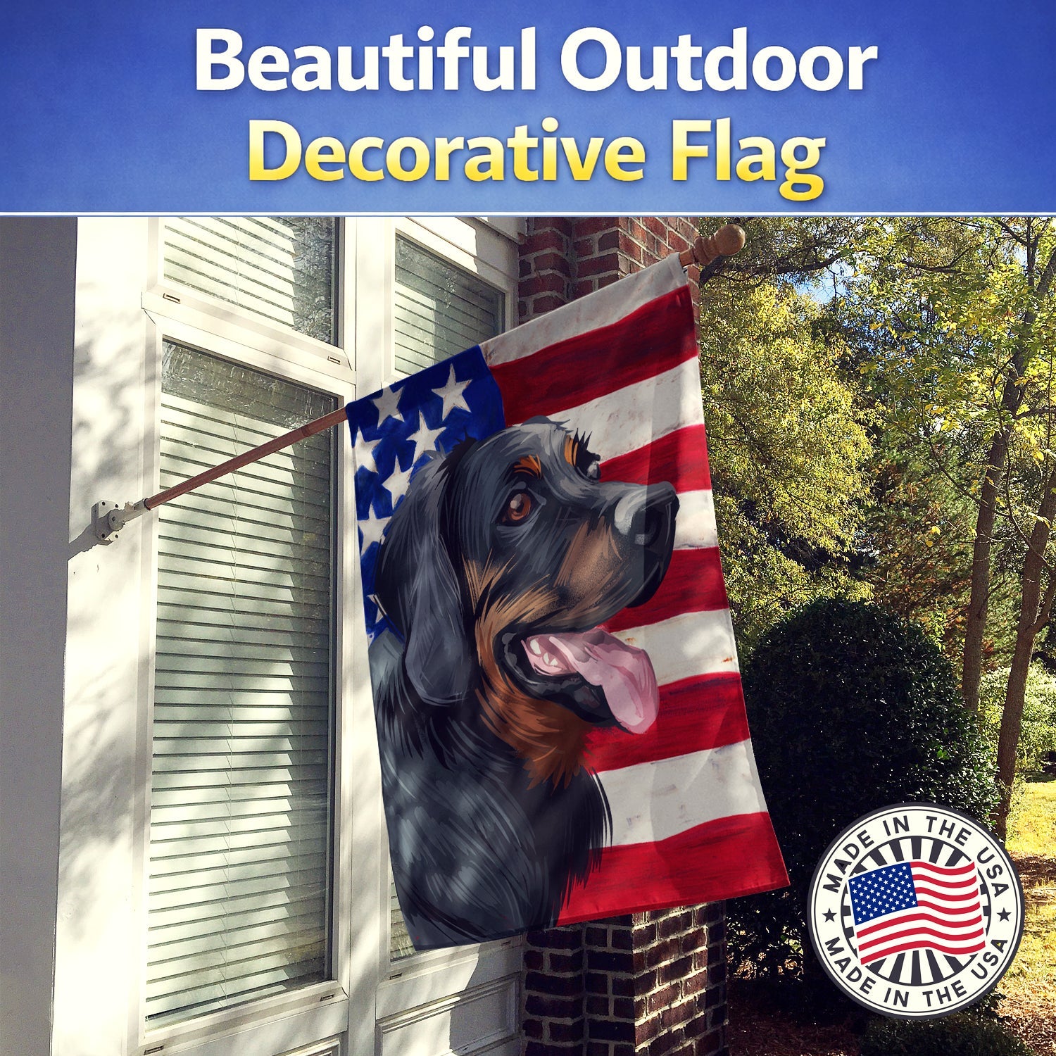Polish Hunting Dog American Flag House Flag 28x40 Porch Sleeve Pole Decorative Outside Yard Banner Artwork Wall Hanging, Polyester