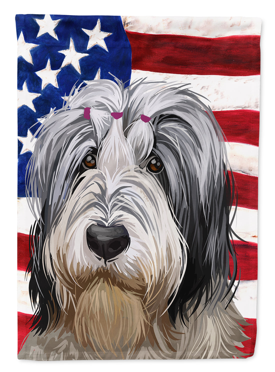 Polish Lowland Sheepdog American Flag House Flag 28x40 Porch Sleeve Pole Decorative Outside Yard Banner Artwork Wall Hanging, Polyester