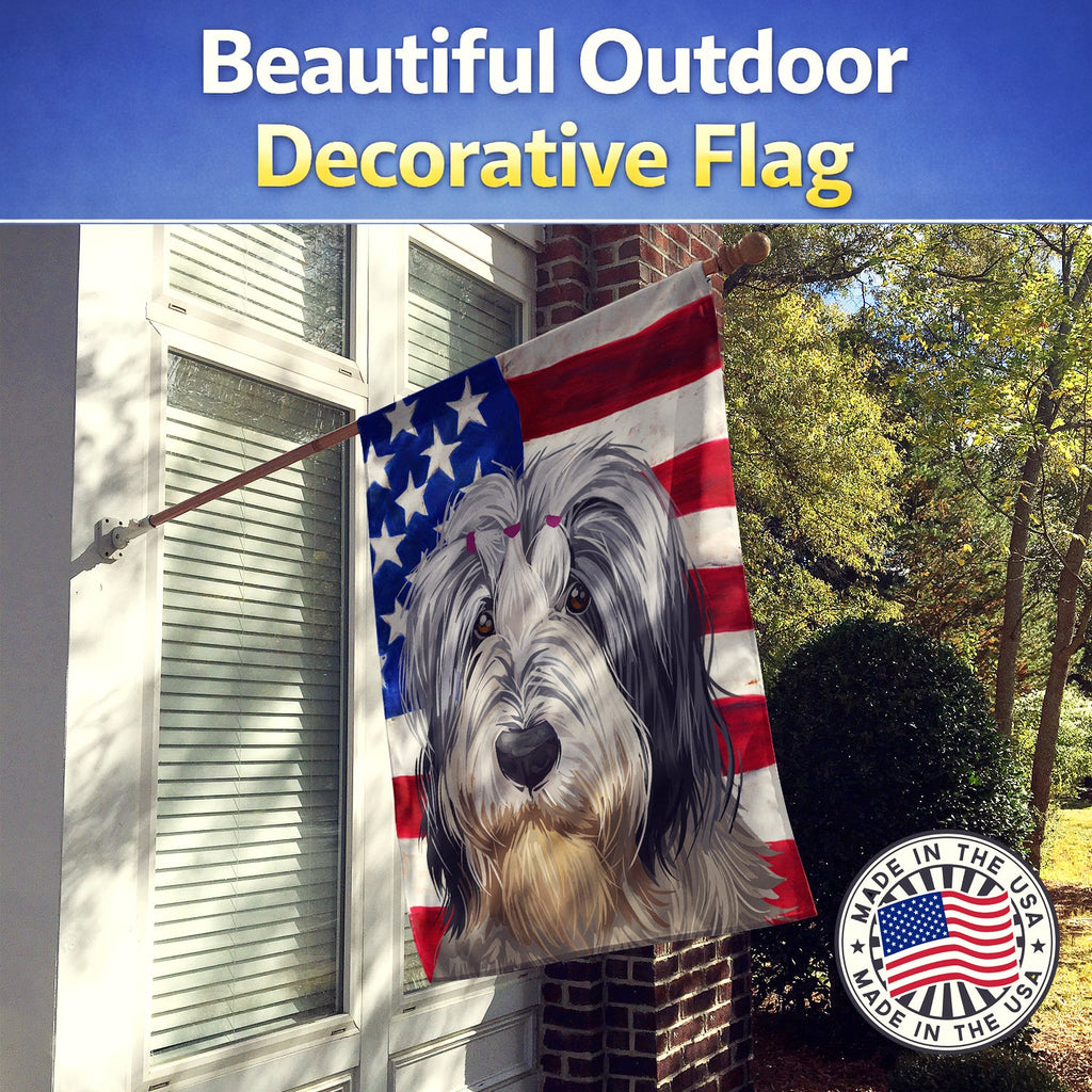Polish Lowland Sheepdog American Flag House Flag 28x40 Porch Sleeve Pole Decorative Outside Yard Banner Artwork Wall Hanging, Polyester