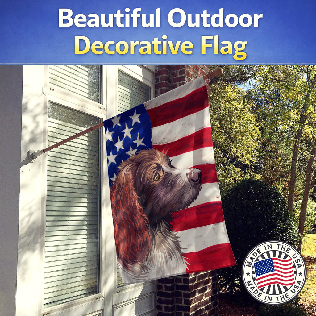 Pont-Audemer Spaniel Dog American Flag House Flag 28x40 Porch Sleeve Pole Decorative Outside Yard Banner Artwork Wall Hanging, Polyester