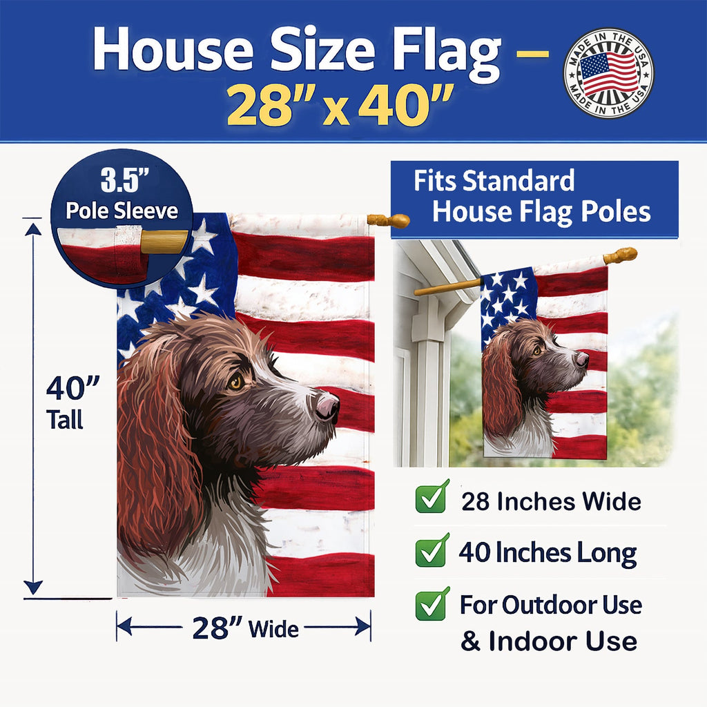 Pont-Audemer Spaniel Dog American Flag House Flag 28x40 Porch Sleeve Pole Decorative Outside Yard Banner Artwork Wall Hanging, Polyester