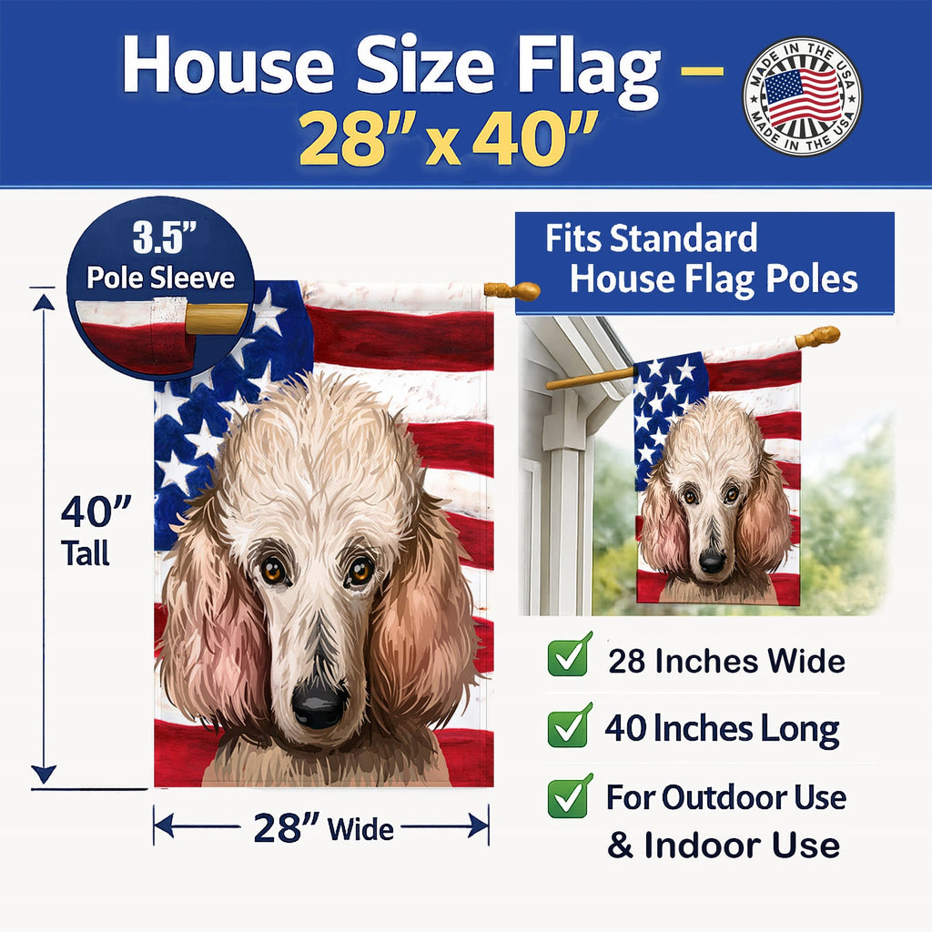 Poodle Dog American Flag House Flag 28x40 Porch Sleeve Pole Decorative Outside Yard Banner Artwork Wall Hanging, Polyester