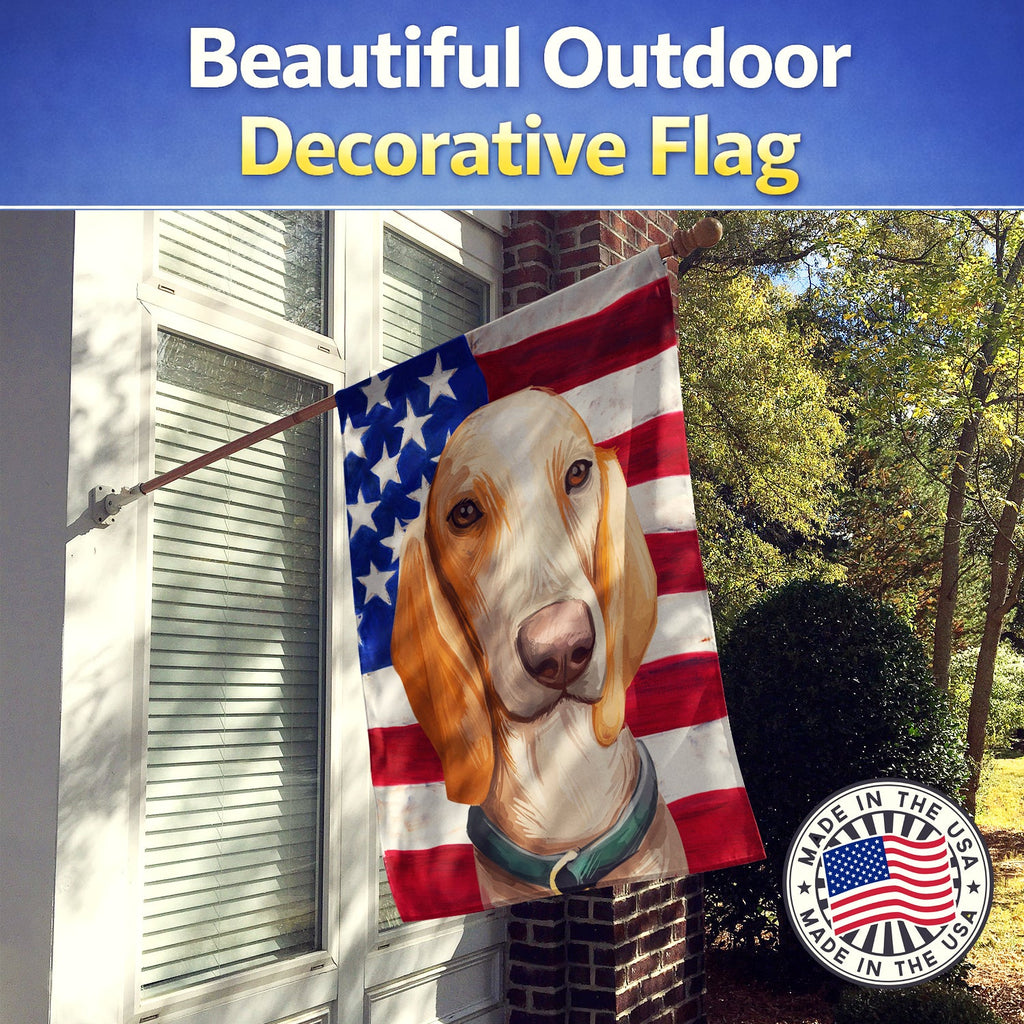 Porcelaine Dog American Flag House Flag 28x40 Porch Sleeve Pole Decorative Outside Yard Banner Artwork Wall Hanging, Polyester