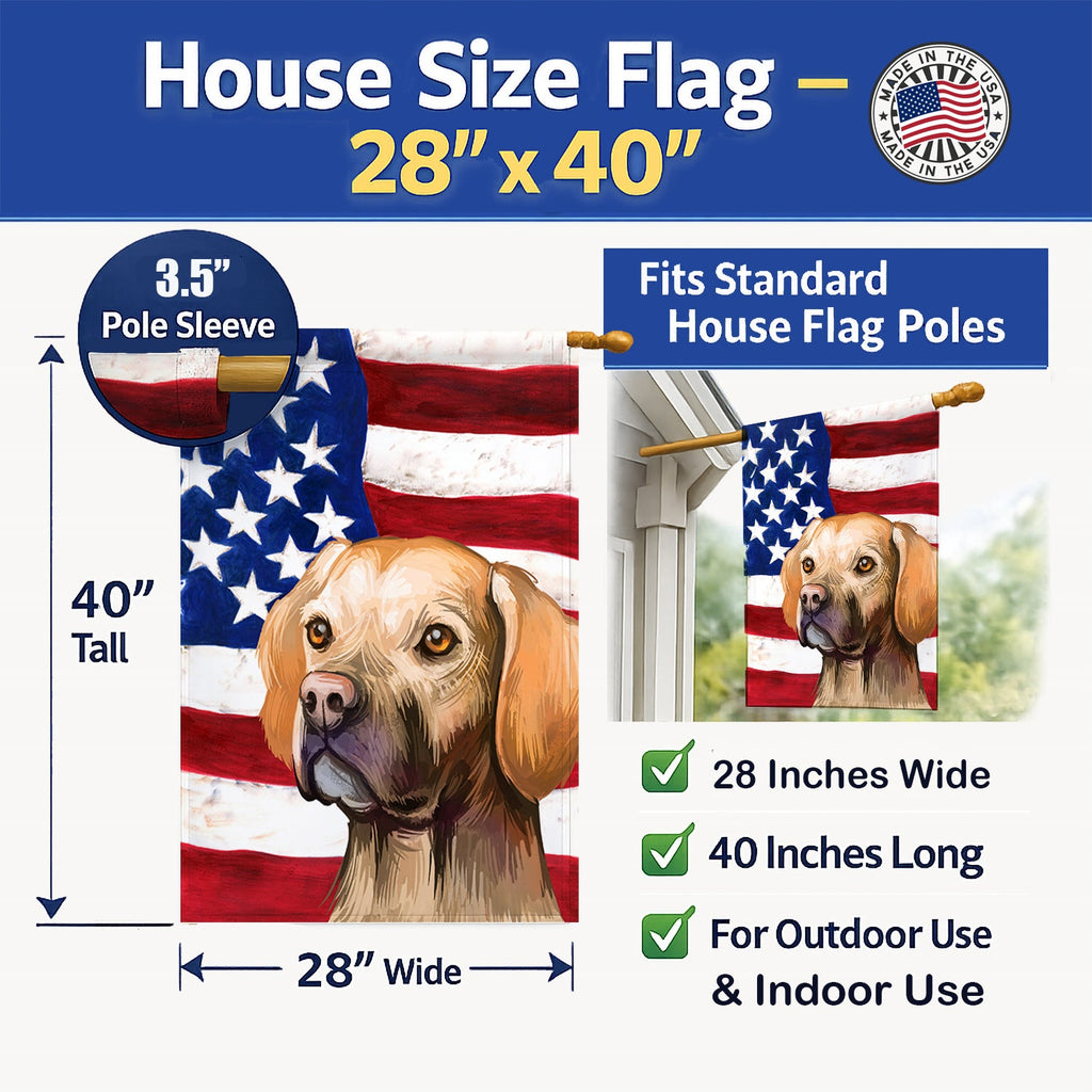 Portuguese Pointer Dog American Flag House Flag 28x40 Porch Sleeve Pole Decorative Outside Yard Banner Artwork Wall Hanging, Polyester