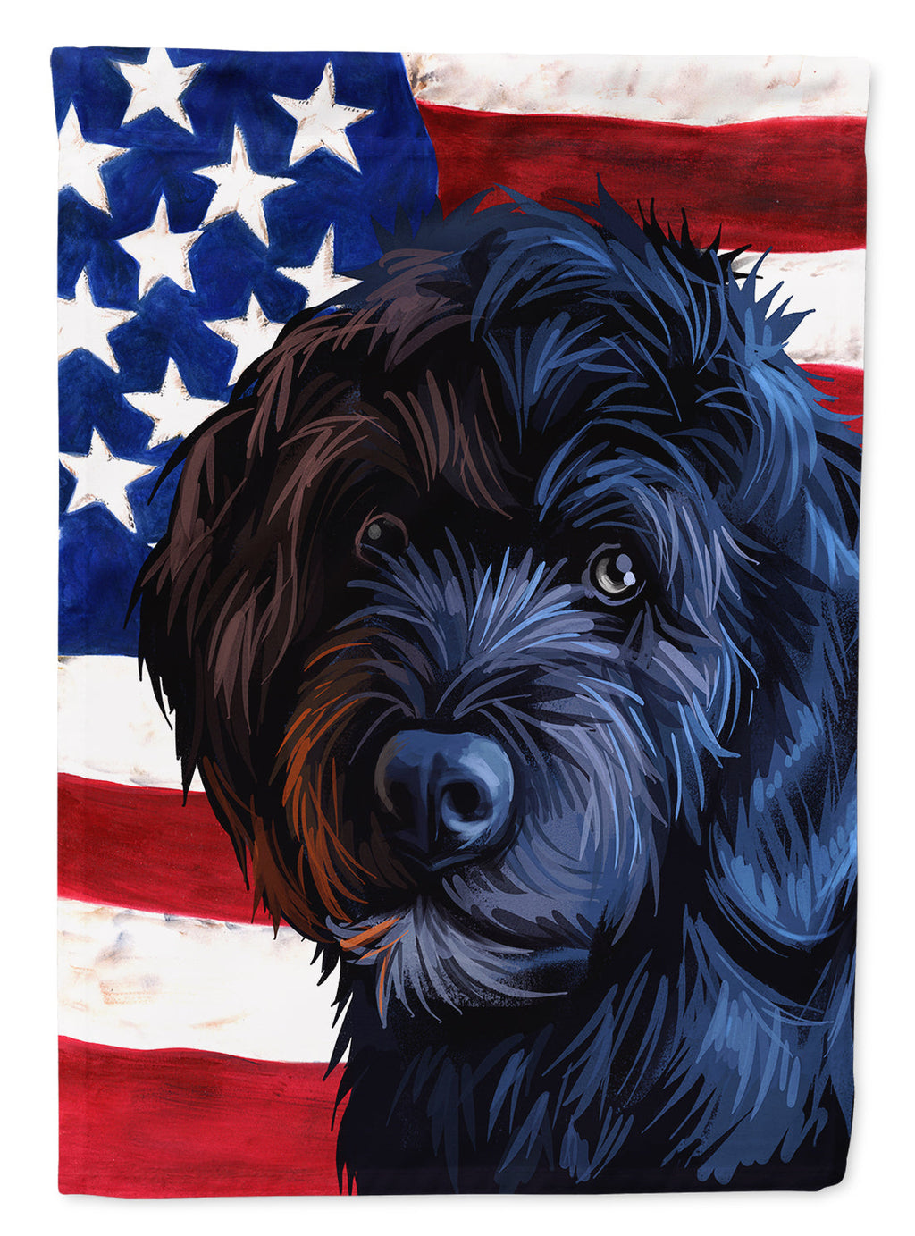 Portuguese Water Dog American Flag House Flag 28x40 Porch Sleeve Pole Decorative Outside Yard Banner Artwork Wall Hanging, Polyester