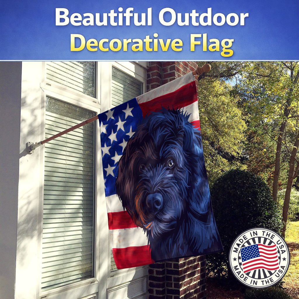 Portuguese Water Dog American Flag House Flag 28x40 Porch Sleeve Pole Decorative Outside Yard Banner Artwork Wall Hanging, Polyester