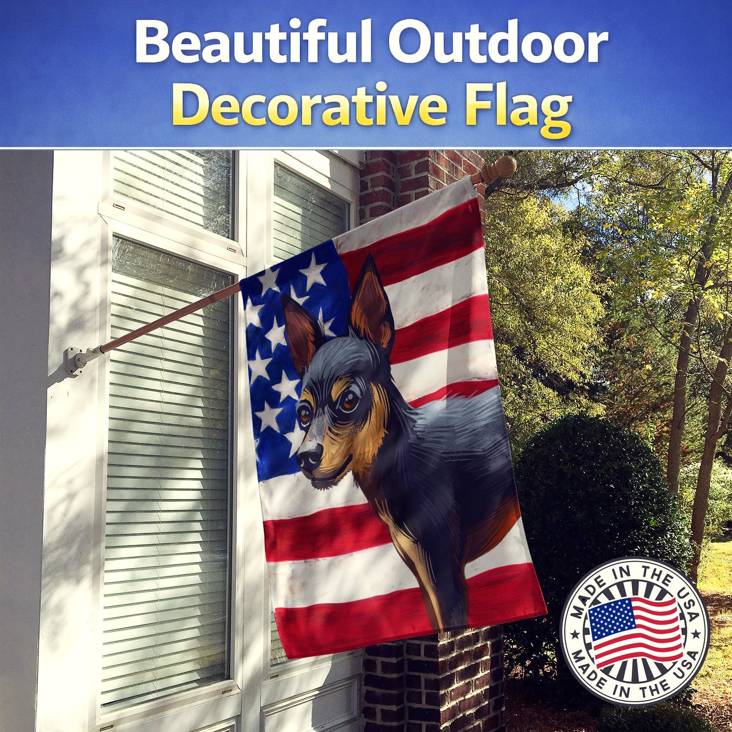 Prague Ratter Dog American Flag House Flag 28x40 Porch Sleeve Pole Decorative Outside Yard Banner Artwork Wall Hanging, Polyester