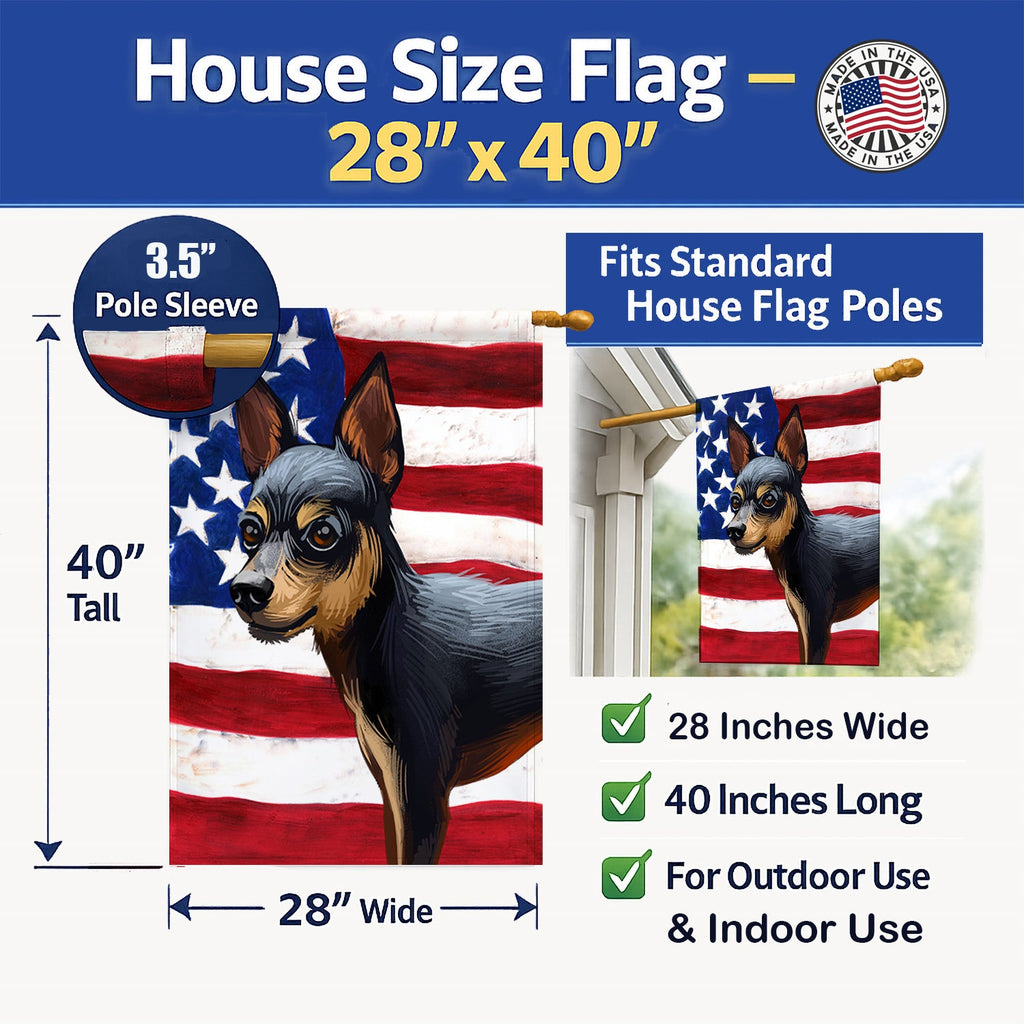 Prague Ratter Dog American Flag House Flag 28x40 Porch Sleeve Pole Decorative Outside Yard Banner Artwork Wall Hanging, Polyester