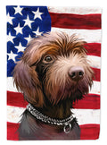 Pudelpointer Dog American Flag House Flag 28x40 Porch Sleeve Pole Decorative Outside Yard Banner Artwork Wall Hanging, Polyester