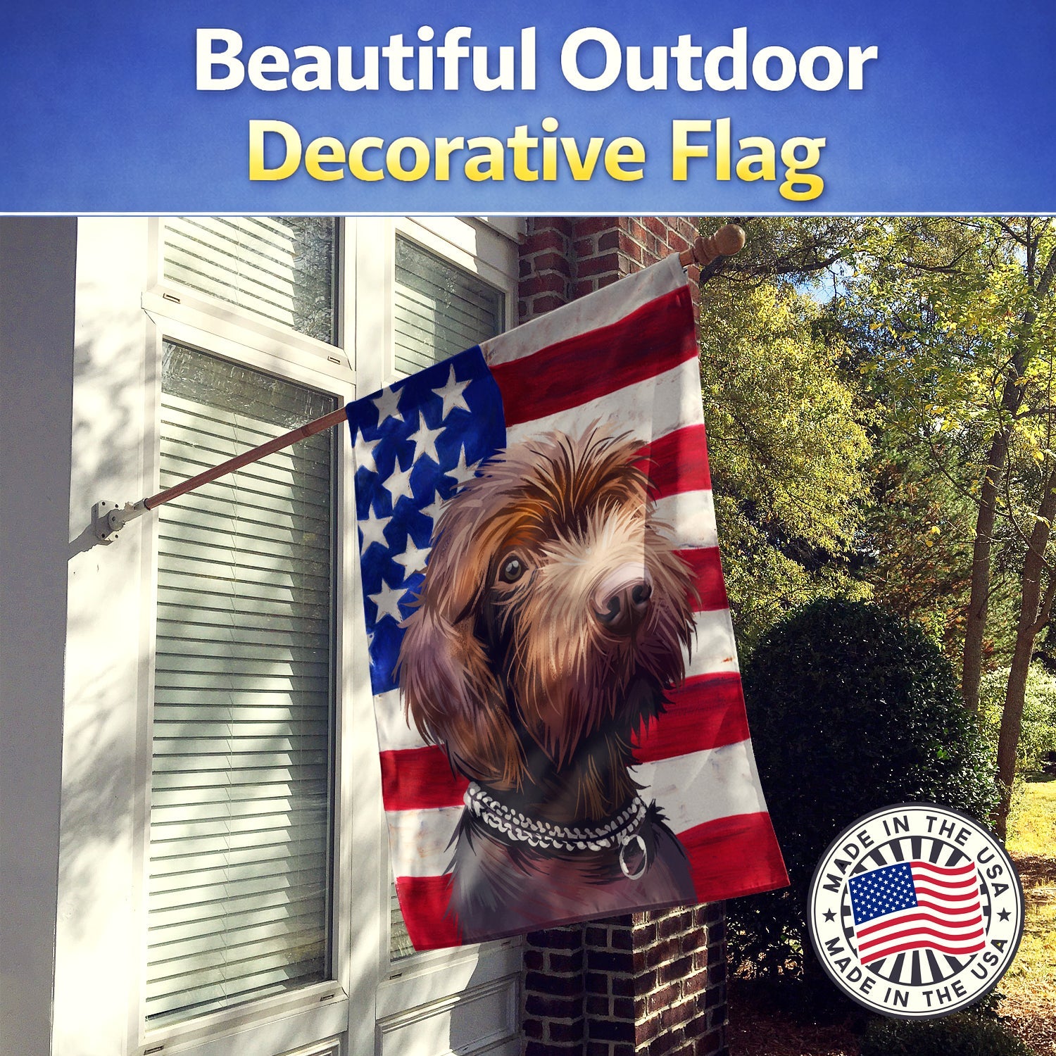 Pudelpointer Dog American Flag House Flag 28x40 Porch Sleeve Pole Decorative Outside Yard Banner Artwork Wall Hanging, Polyester