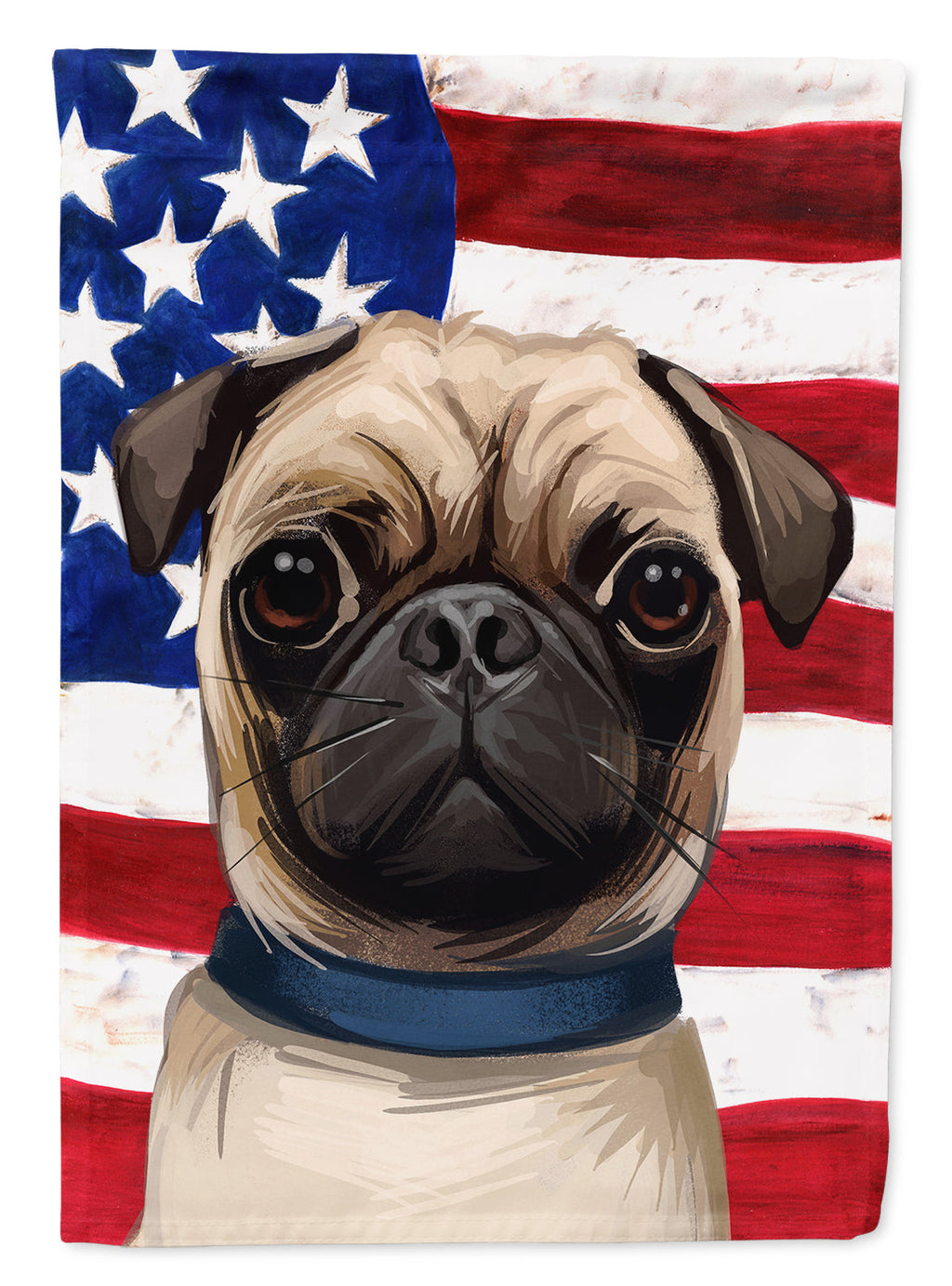 Pug Dog American Flag House Flag 28x40 Porch Sleeve Pole Decorative Outside Yard Banner Artwork Wall Hanging, Polyester