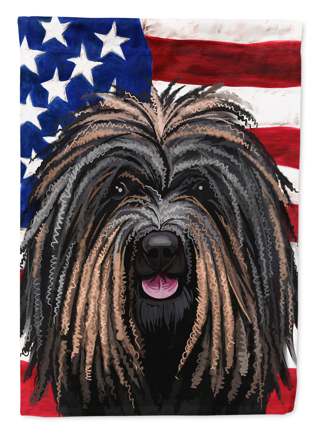 Puli Dog American Flag House Flag 28x40 Porch Sleeve Pole Decorative Outside Yard Banner Artwork Wall Hanging, Polyester