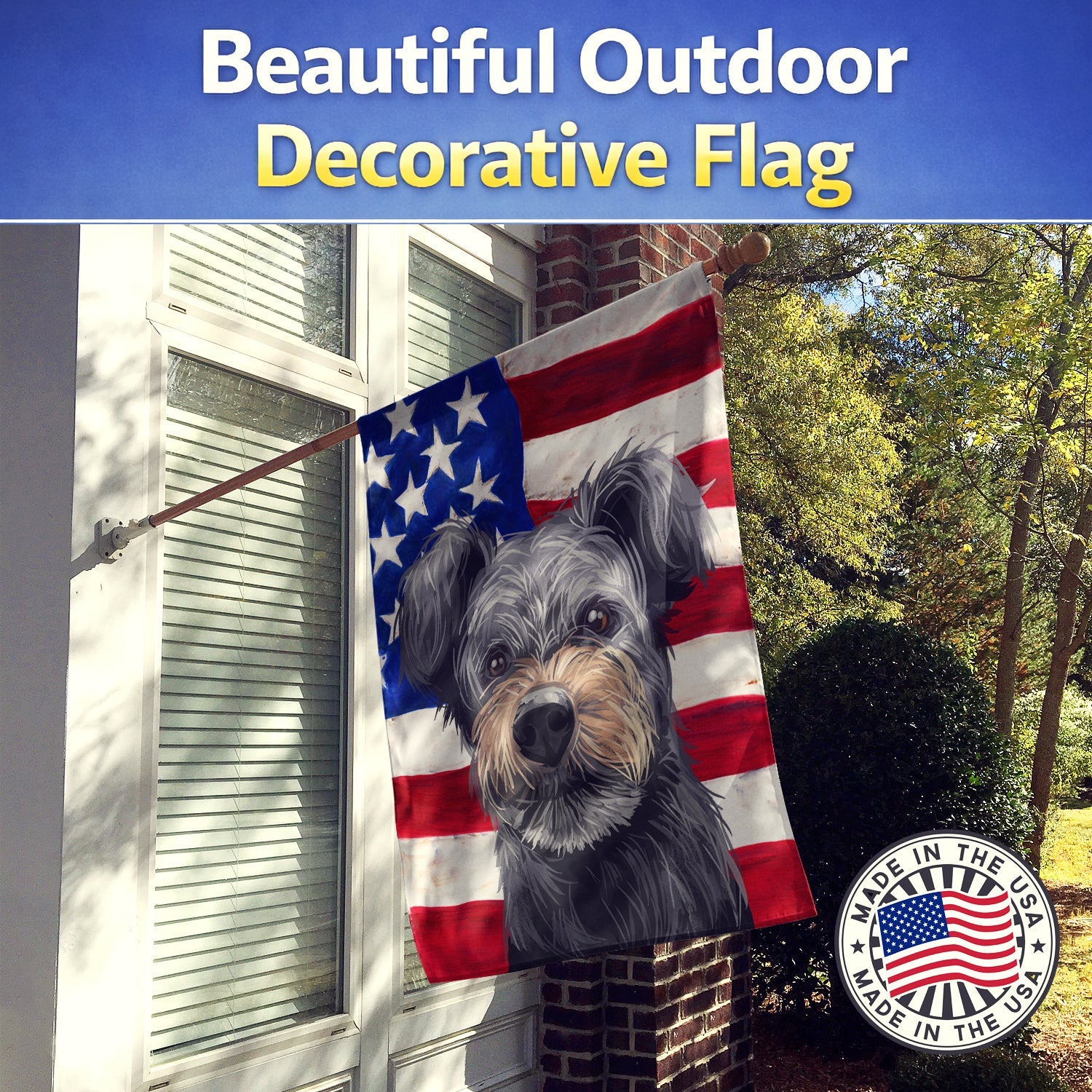 Pumi Dog American Flag House Flag 28x40 Porch Sleeve Pole Decorative Outside Yard Banner Artwork Wall Hanging, Polyester