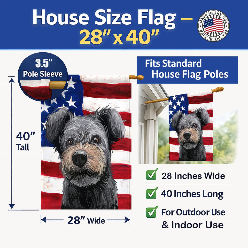 Pumi Dog American Flag House Flag 28x40 Porch Sleeve Pole Decorative Outside Yard Banner Artwork Wall Hanging, Polyester