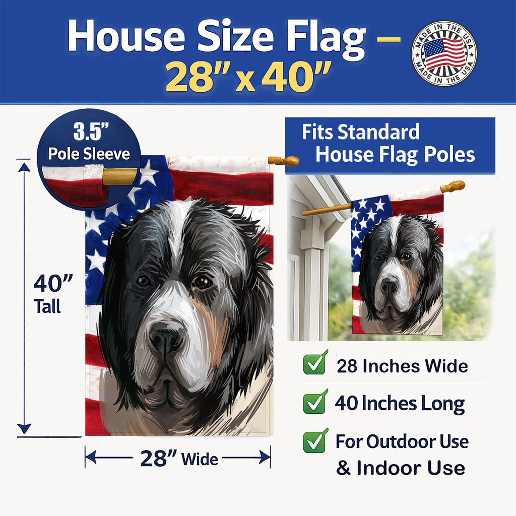 Pyrenean Mastiff Dog American Flag House Flag 28x40 Porch Sleeve Pole Decorative Outside Yard Banner Artwork Wall Hanging, Polyester