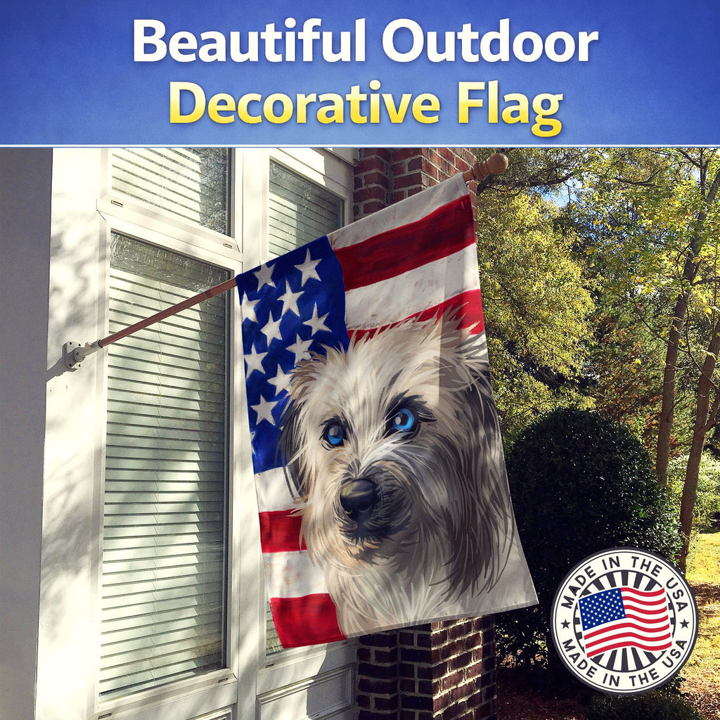 Pyrenean Shepherd Dog American Flag House Flag 28x40 Porch Sleeve Pole Decorative Outside Yard Banner Artwork Wall Hanging, Polyester
