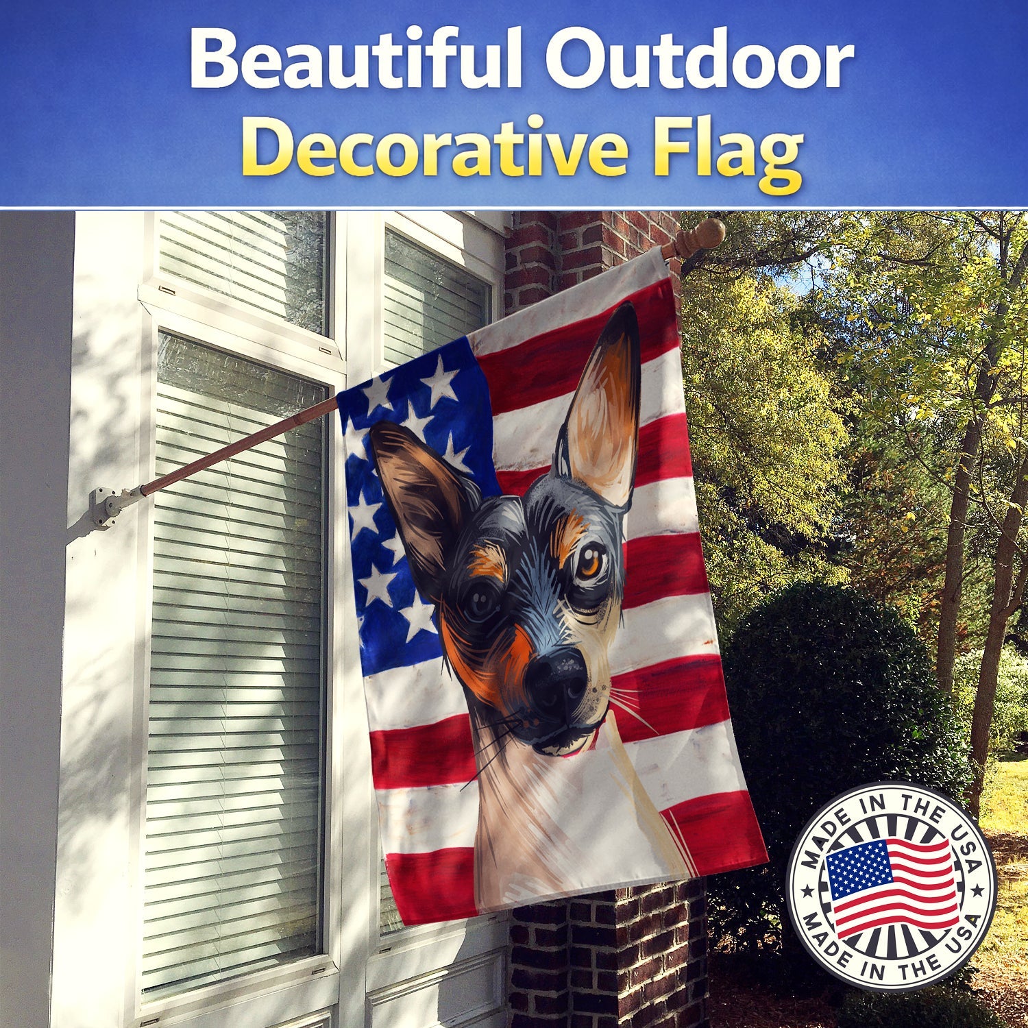 Ratonero Valenciano Dog American Flag House Flag 28x40 Porch Sleeve Pole Decorative Outside Yard Banner Artwork Wall Hanging, Polyester