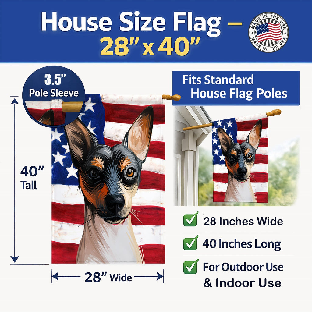 Ratonero Valenciano Dog American Flag House Flag 28x40 Porch Sleeve Pole Decorative Outside Yard Banner Artwork Wall Hanging, Polyester