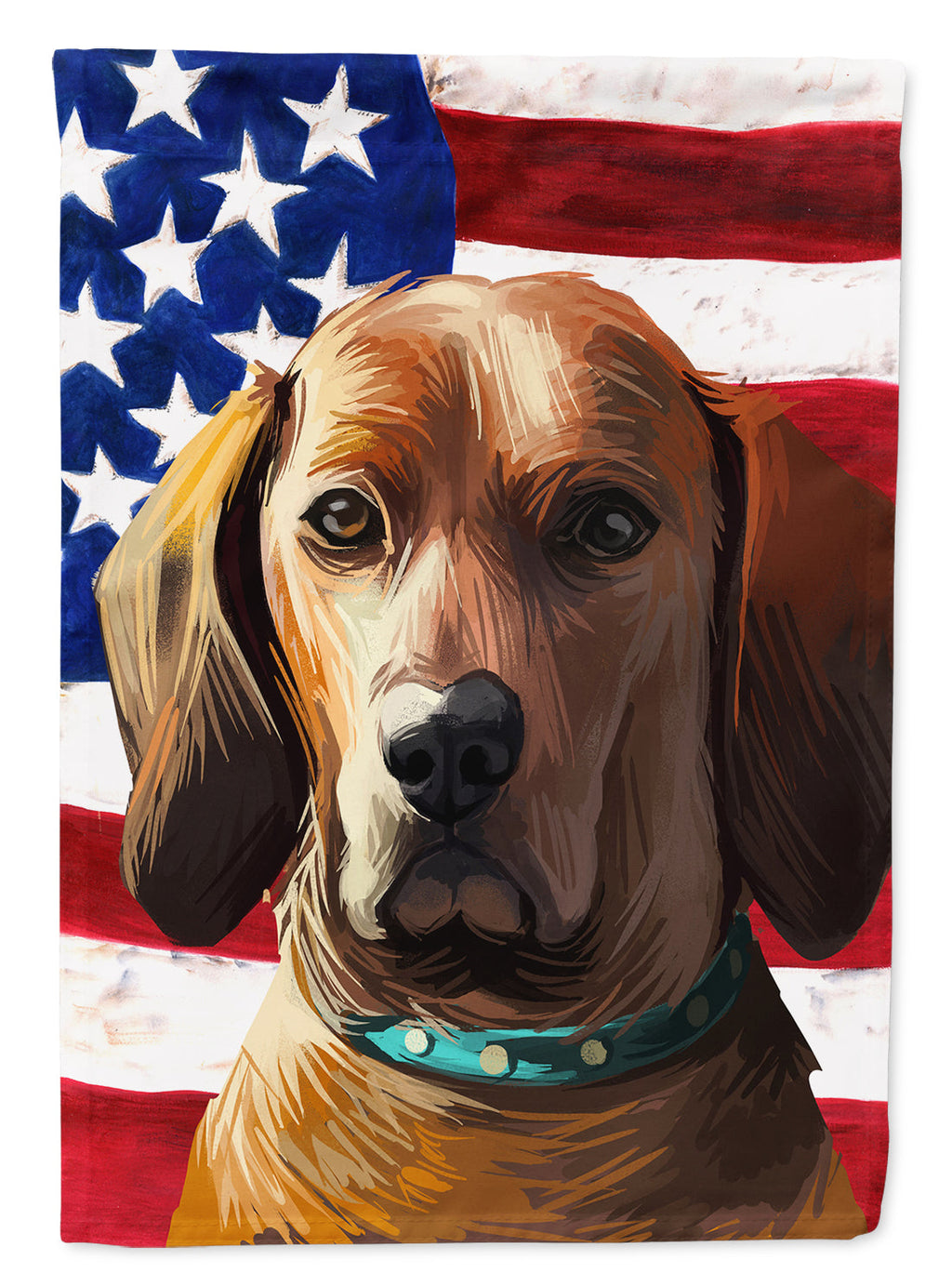 Redbone Coonhound Dog American Flag House Flag 28x40 Porch Sleeve Pole Decorative Outside Yard Banner Artwork Wall Hanging, Polyester