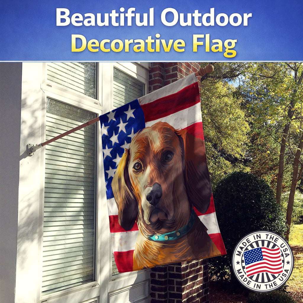 Redbone Coonhound Dog American Flag House Flag 28x40 Porch Sleeve Pole Decorative Outside Yard Banner Artwork Wall Hanging, Polyester
