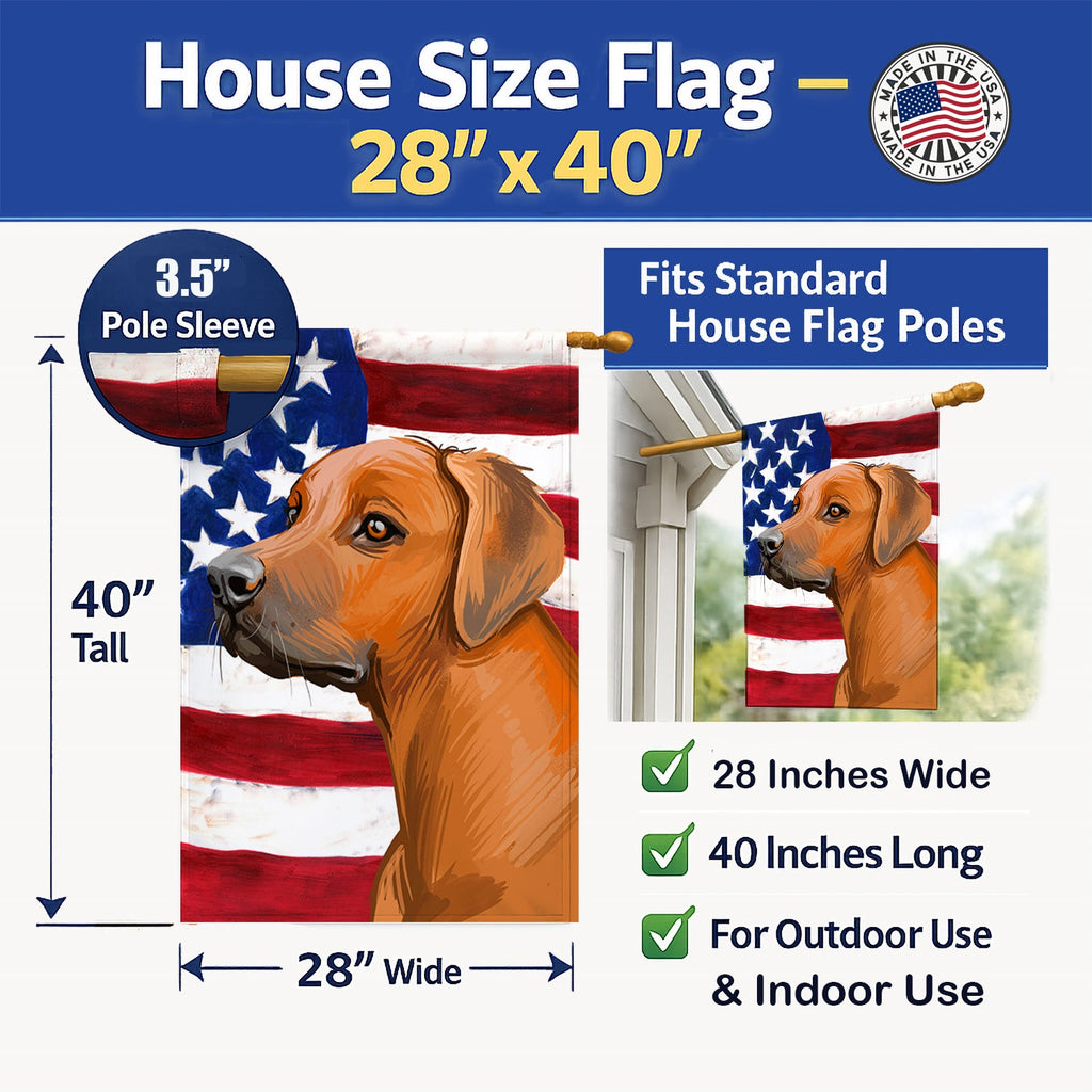 Rhodesian Ridgeback Dog American Flag House Flag 28x40 Porch Sleeve Pole Decorative Outside Yard Banner Artwork Wall Hanging, Polyester