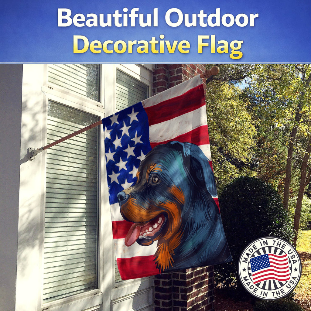 Rottweiler Dog American Flag House Flag 28x40 Porch Sleeve Pole Decorative Outside Yard Banner Artwork Wall Hanging, Polyester
