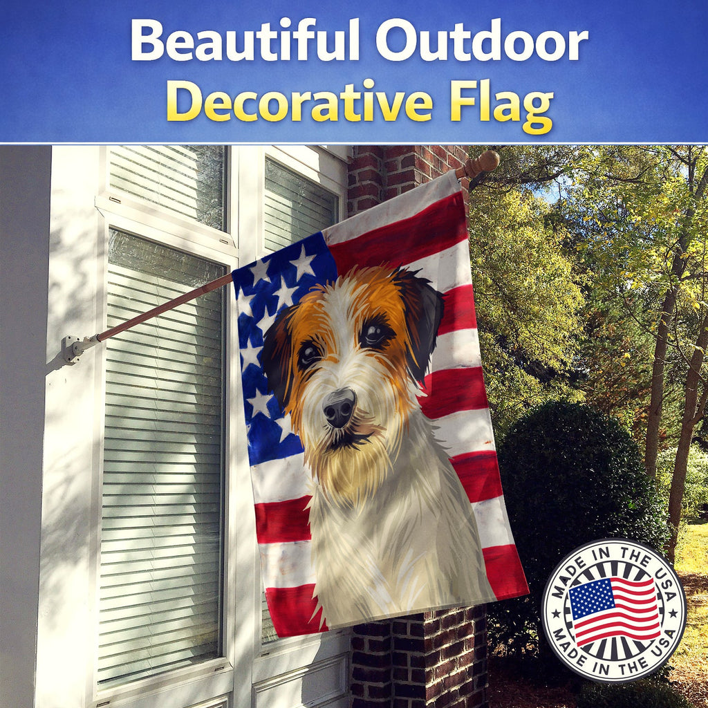 Russell Terrier Dog American Flag House Flag 28x40 Porch Sleeve Pole Decorative Outside Yard Banner Artwork Wall Hanging, Polyester
