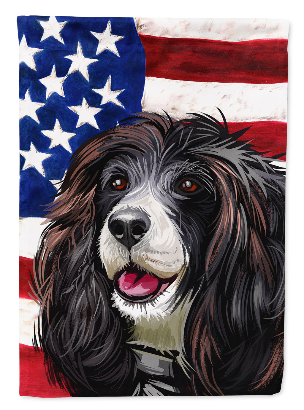 Russian Spaniel Dog American Flag House Flag 28x40 Porch Sleeve Pole Decorative Outside Yard Banner Artwork Wall Hanging, Polyester