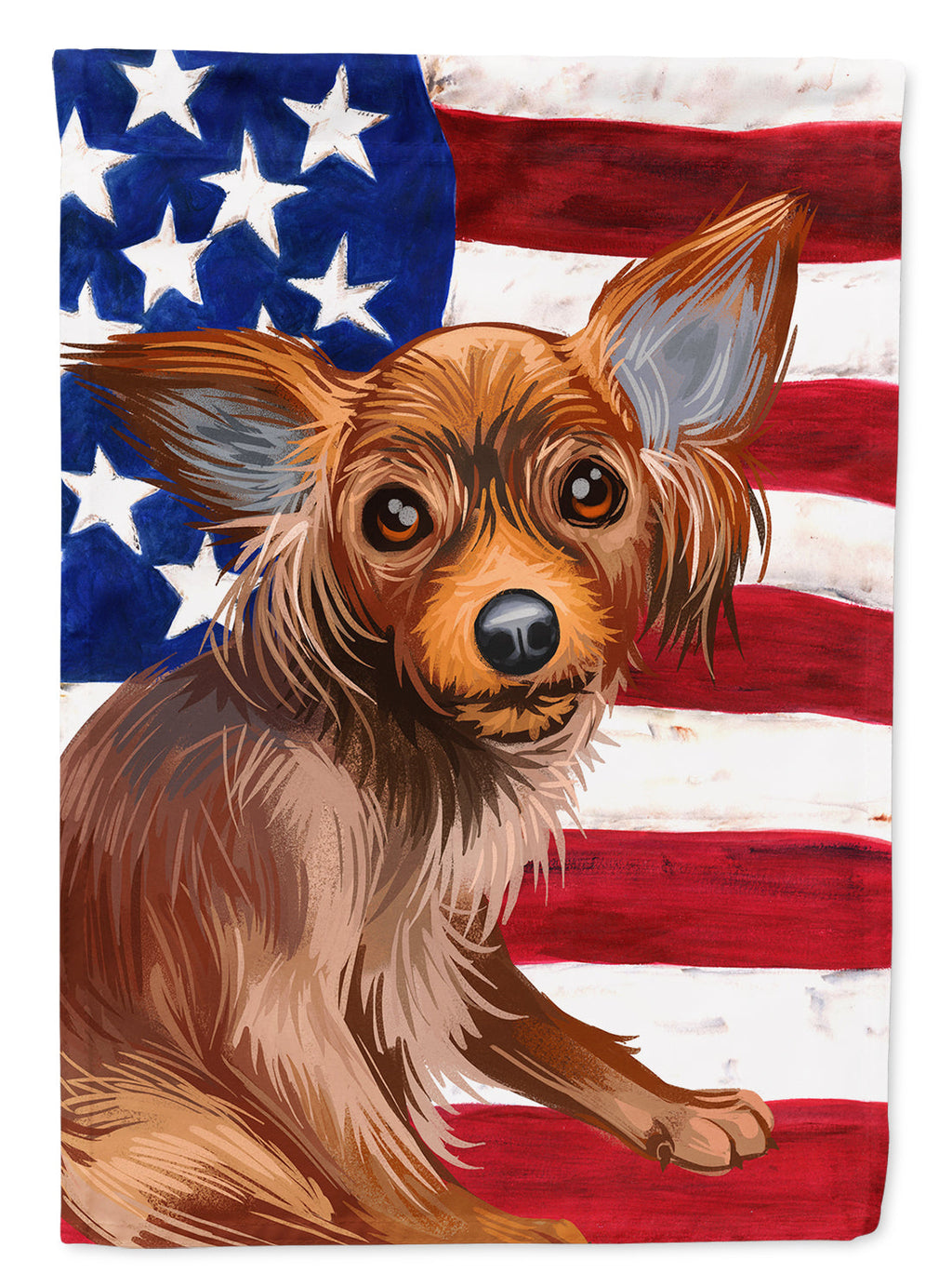 Russian Toy Dog American Flag House Flag 28x40 Porch Sleeve Pole Decorative Outside Yard Banner Artwork Wall Hanging, Polyester