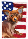 Russian Toy Dog American Flag House Flag 28x40 Porch Sleeve Pole Decorative Outside Yard Banner Artwork Wall Hanging, Polyester