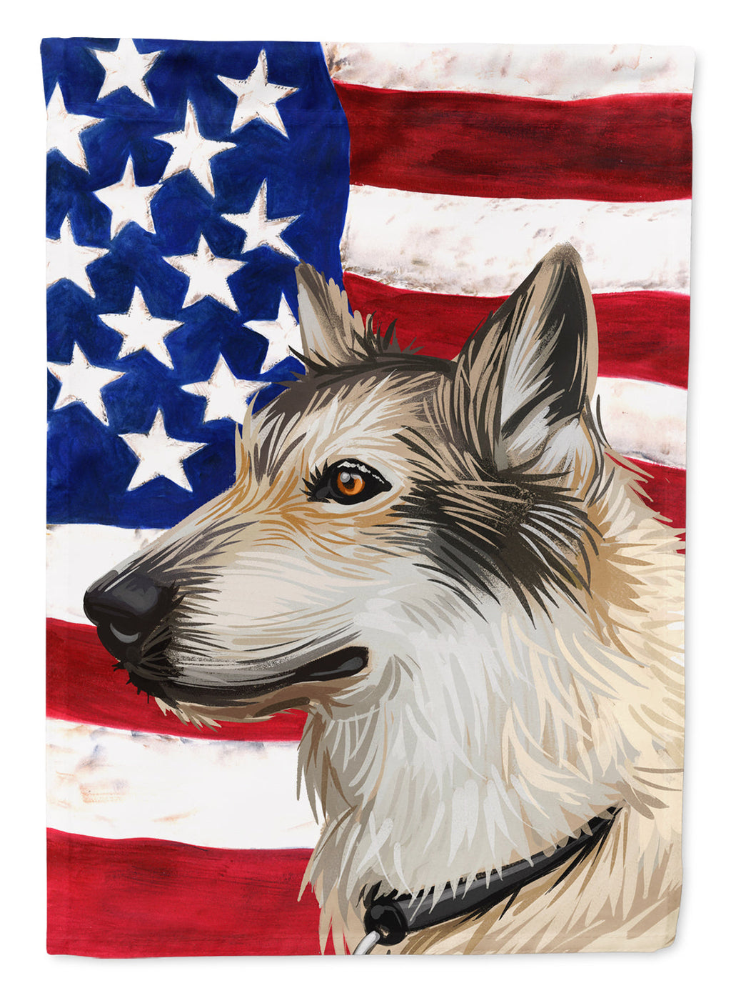 Saarloos Wolfdog Dog American Flag House Flag 28x40 Porch Sleeve Pole Decorative Outside Yard Banner Artwork Wall Hanging, Polyester