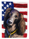 Saint-Usuge Spaniel Dog American Flag House Flag 28x40 Porch Sleeve Pole Decorative Outside Yard Banner Artwork Wall Hanging, Polyester