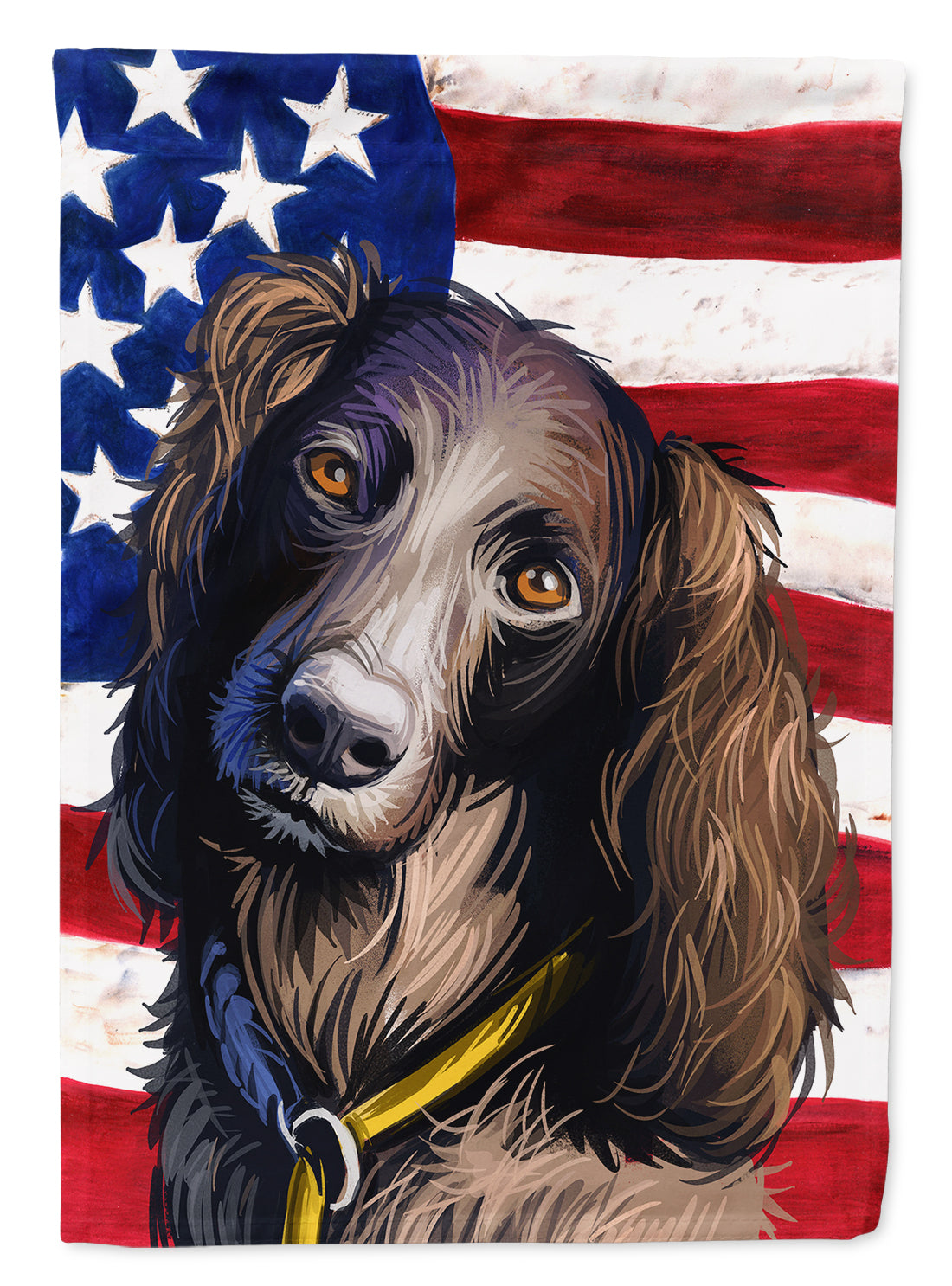 Saint-Usuge Spaniel Dog American Flag House Flag 28x40 Porch Sleeve Pole Decorative Outside Yard Banner Artwork Wall Hanging, Polyester