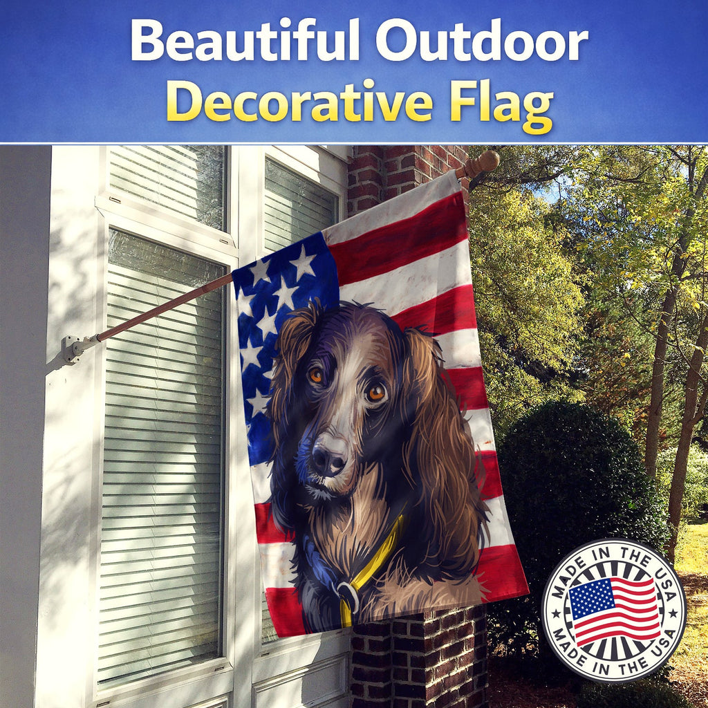 Saint-Usuge Spaniel Dog American Flag House Flag 28x40 Porch Sleeve Pole Decorative Outside Yard Banner Artwork Wall Hanging, Polyester
