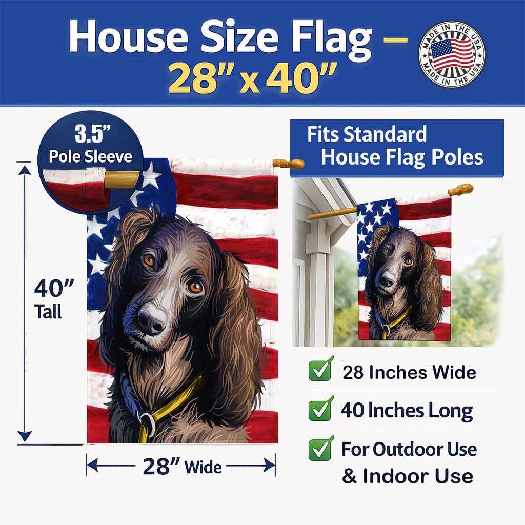 Saint-Usuge Spaniel Dog American Flag House Flag 28x40 Porch Sleeve Pole Decorative Outside Yard Banner Artwork Wall Hanging, Polyester