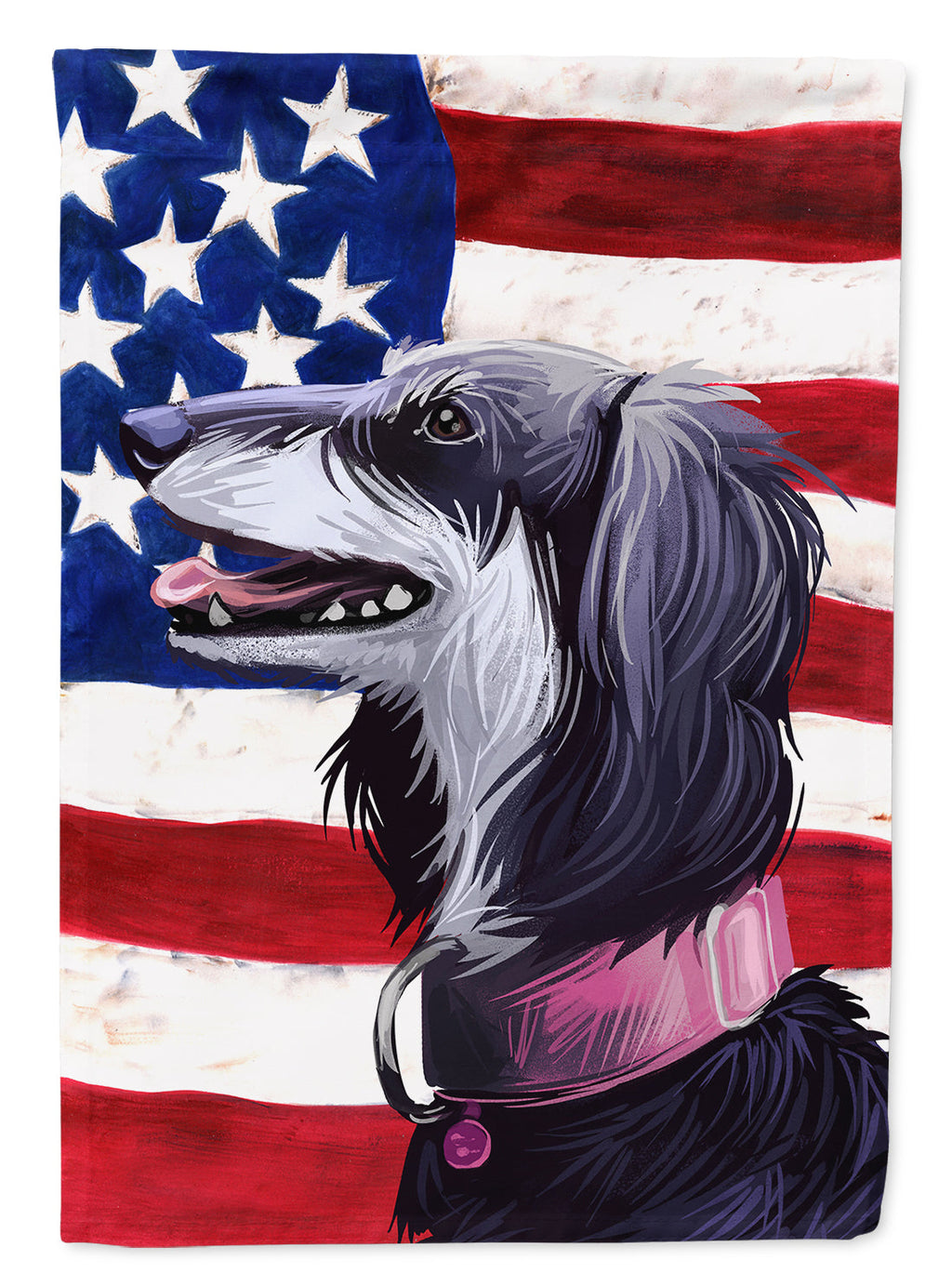 Saluki Dog American Flag House Flag 28x40 Porch Sleeve Pole Decorative Outside Yard Banner Artwork Wall Hanging, Polyester