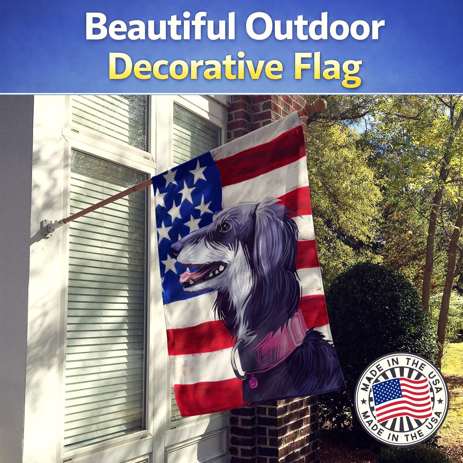 Saluki Dog American Flag House Flag 28x40 Porch Sleeve Pole Decorative Outside Yard Banner Artwork Wall Hanging, Polyester