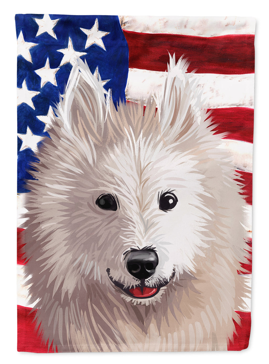 Samoyed Dog American Flag House Flag 28x40 Porch Sleeve Pole Decorative Outside Yard Banner Artwork Wall Hanging, Polyester