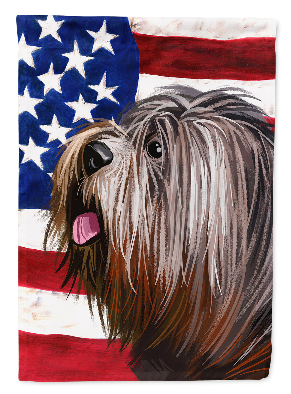 Schapendoes  American Flag House Flag 28x40 Porch Sleeve Pole Decorative Outside Yard Banner Artwork Wall Hanging, Polyester