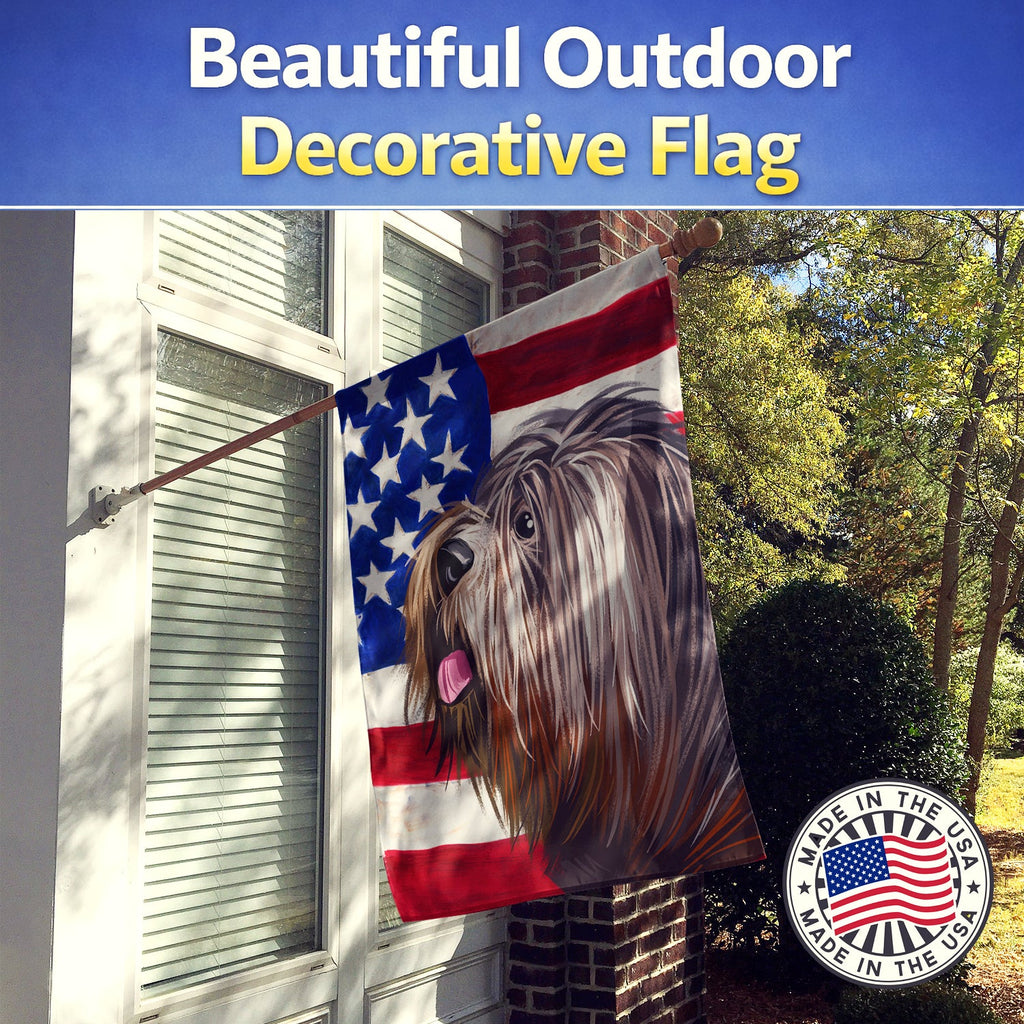 Schapendoes  American Flag House Flag 28x40 Porch Sleeve Pole Decorative Outside Yard Banner Artwork Wall Hanging, Polyester