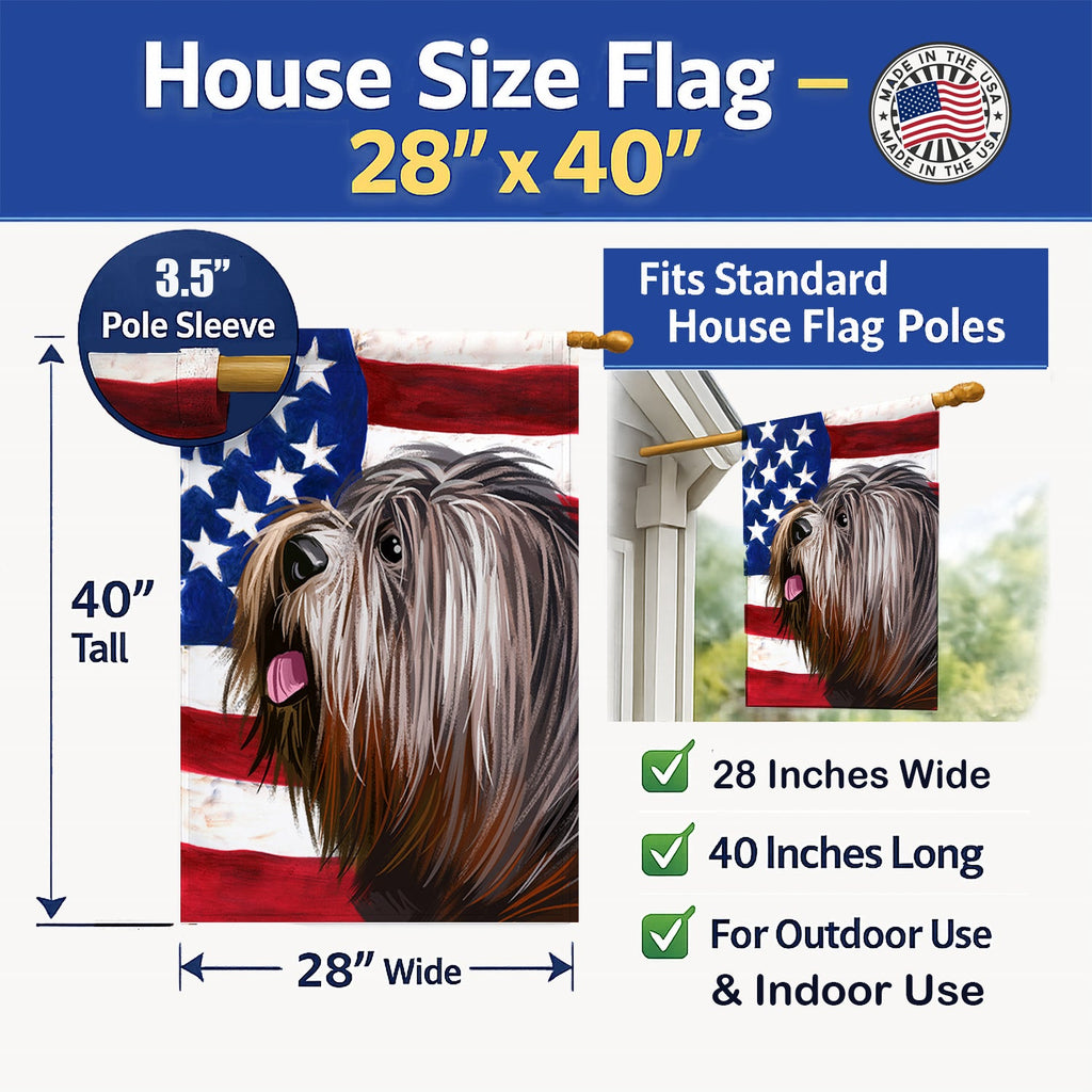 Schapendoes  American Flag House Flag 28x40 Porch Sleeve Pole Decorative Outside Yard Banner Artwork Wall Hanging, Polyester