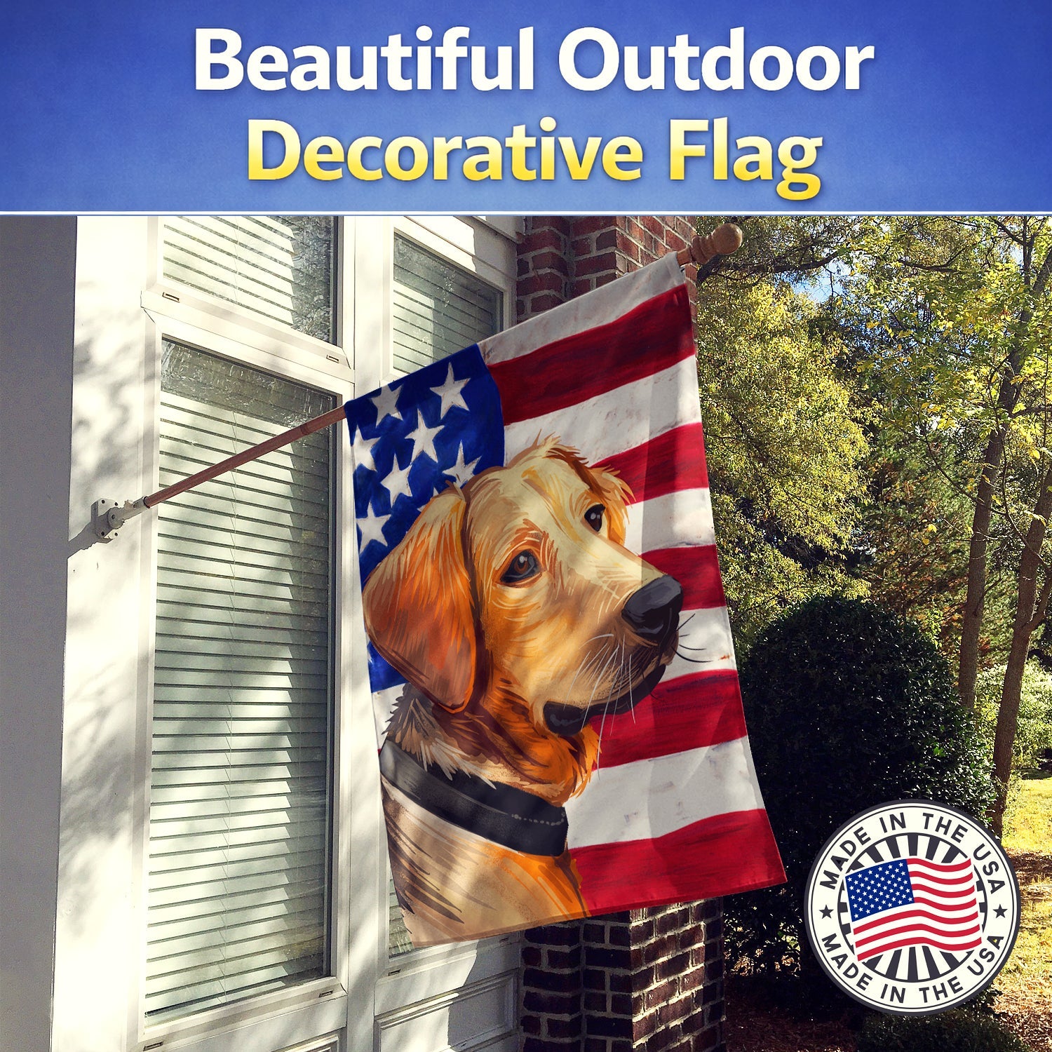 Schiller hound Dog American Flag House Flag 28x40 Porch Sleeve Pole Decorative Outside Yard Banner Artwork Wall Hanging, Polyester