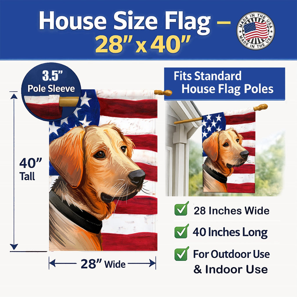 Schiller hound Dog American Flag House Flag 28x40 Porch Sleeve Pole Decorative Outside Yard Banner Artwork Wall Hanging, Polyester