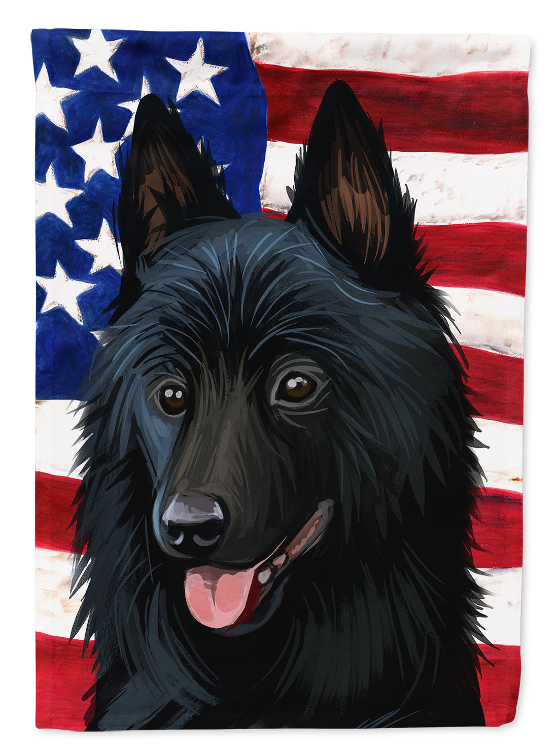 Schipperke Dog American Flag House Flag 28x40 Porch Sleeve Pole Decorative Outside Yard Banner Artwork Wall Hanging, Polyester